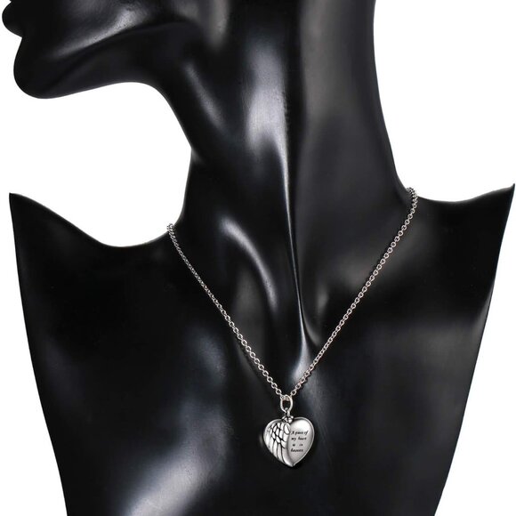 Sterling Silver Angel Wing Heart Urn Necklace Memorial Keepsake for Ashes - Picture 6 of 7